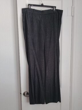 Ann Taylor Pinstripe Wide-Leg Dress Pants - Dark Gray with Light Stripes Size 12